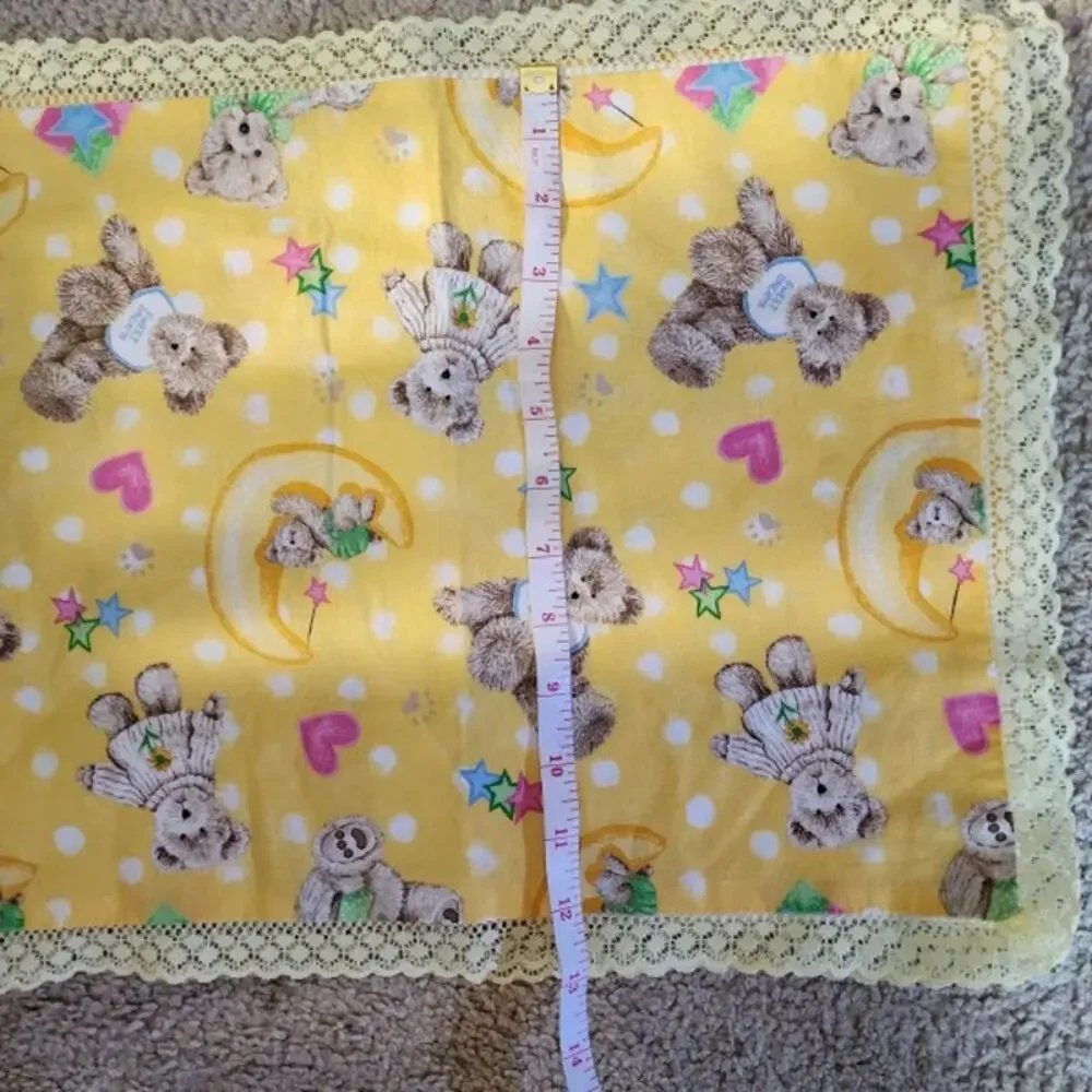Boyds Bear Pillow Shams 16x12 Star Moon Yellow Lace Trim Cotton Handmade Nursery